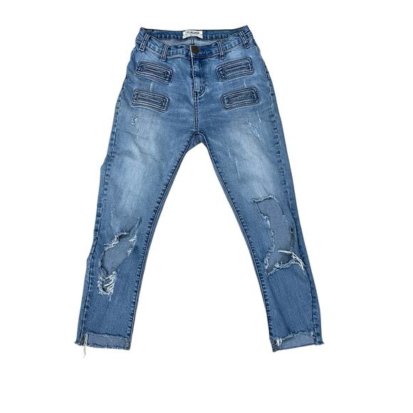 One X OneTeaspoon Distressed Baggy Jeans Women’s Size 26 Raw Ankle Hem 26”x23” - Picture 1 of 16